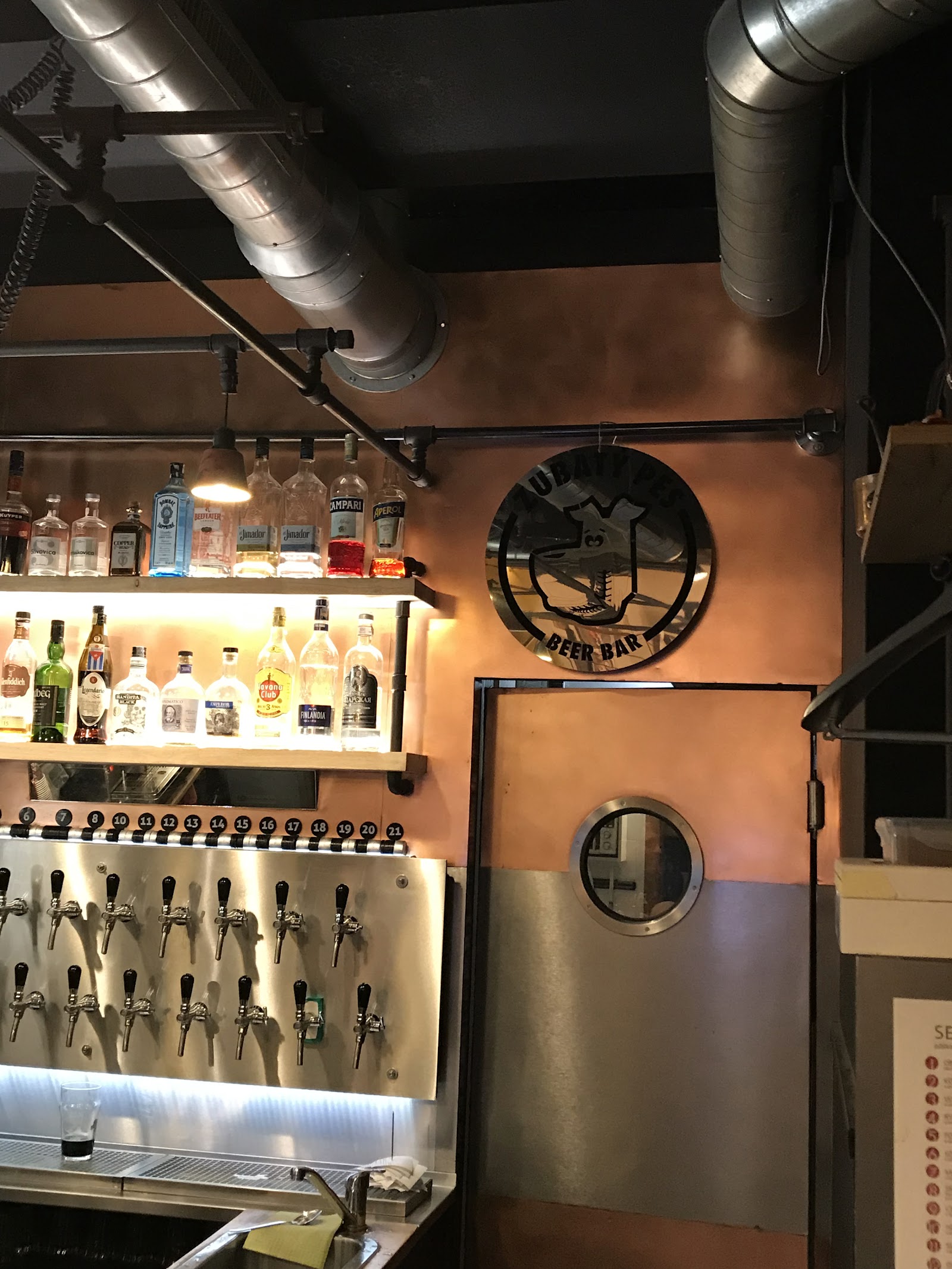 Taps and bar at Zubaty pes craft beer bar in Vinohrady Prague