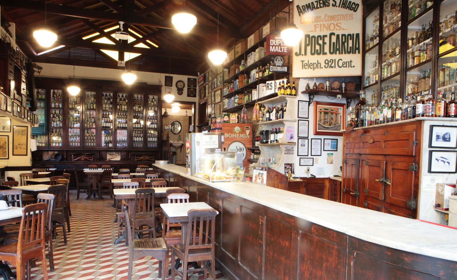 Old marble-counter bar in a historic Santa Teresa botequim, Rio de Janeiro