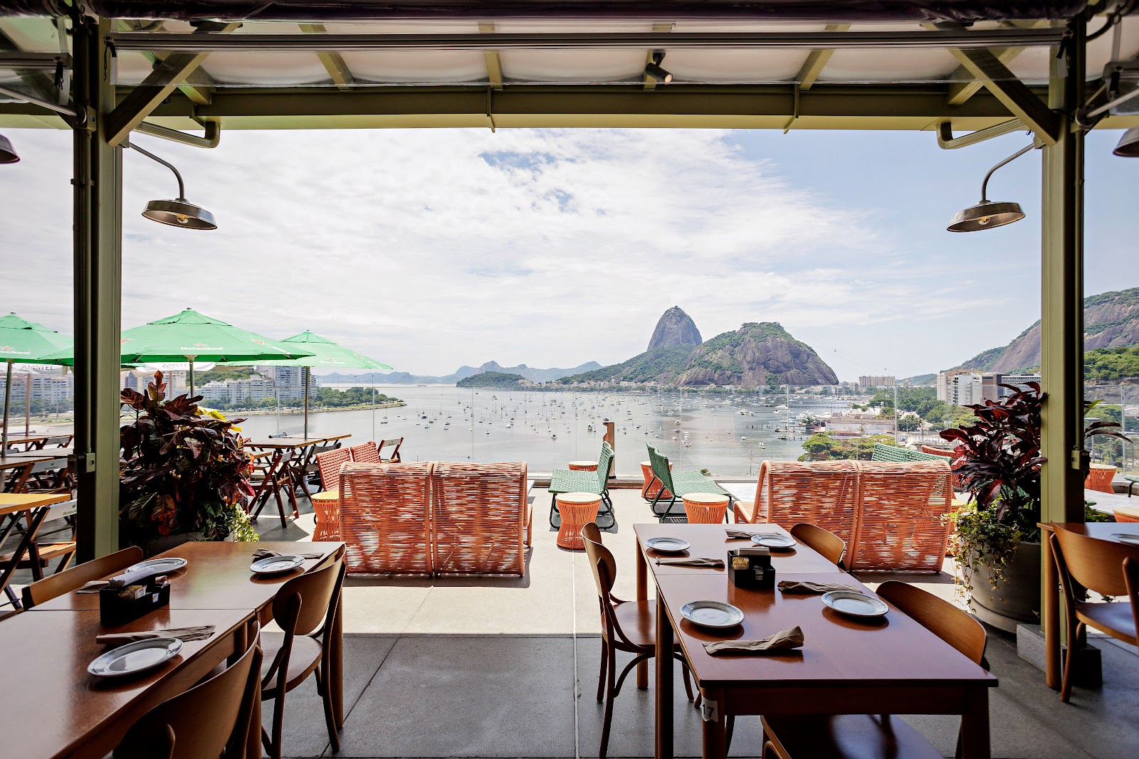 Beer taps on a Rio terrace with Sugarloaf Mountain behind
