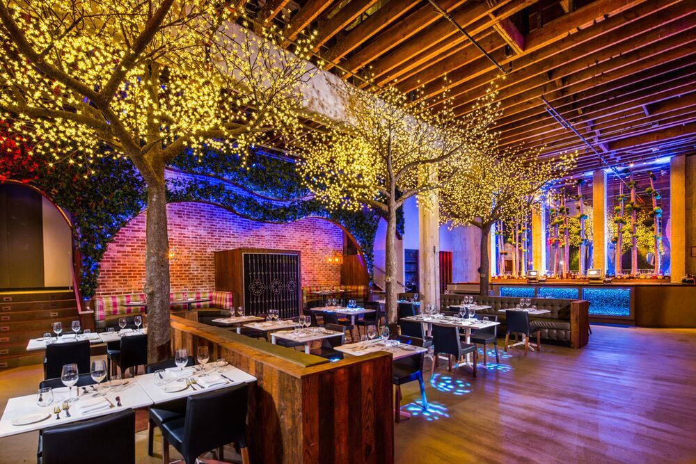 Parq Restaurant dining room under skylight, Gaslamp San Diego