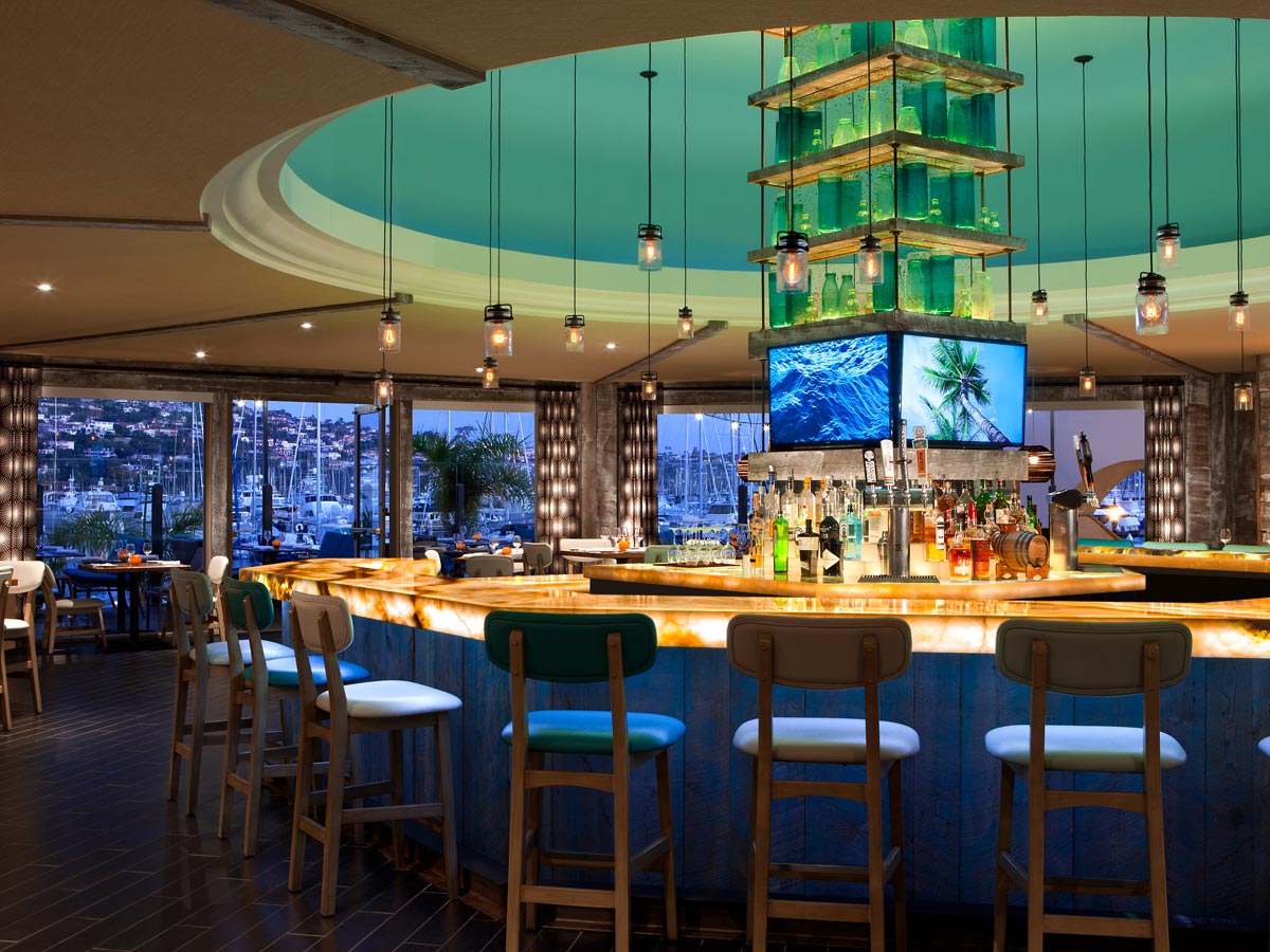 Vessel waterfront bar with marina view, Shelter Island San Diego