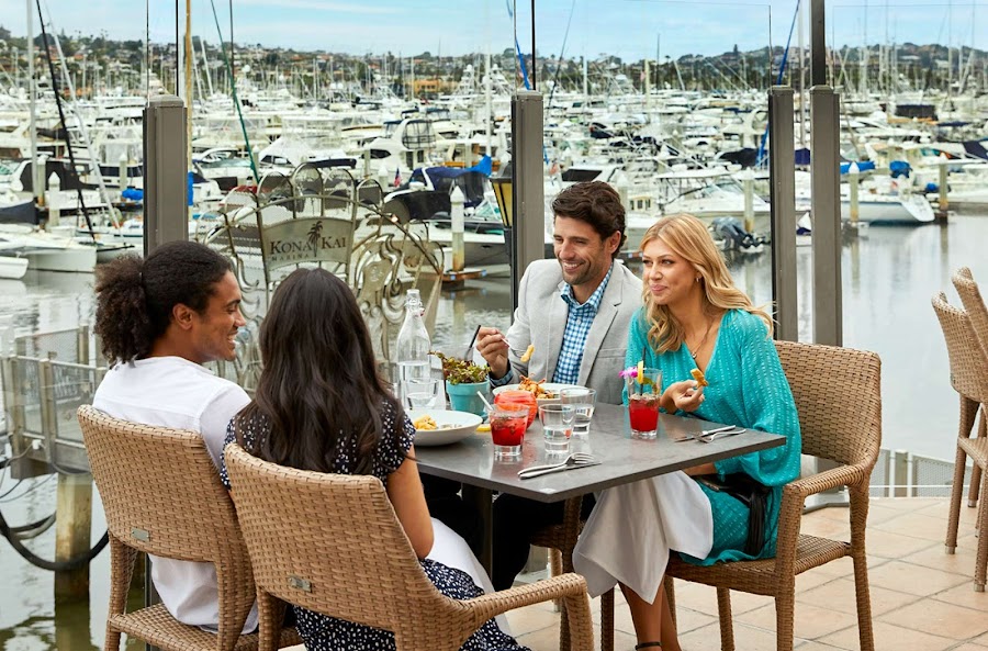 Vessel waterfront bar with marina view, Shelter Island San Diego