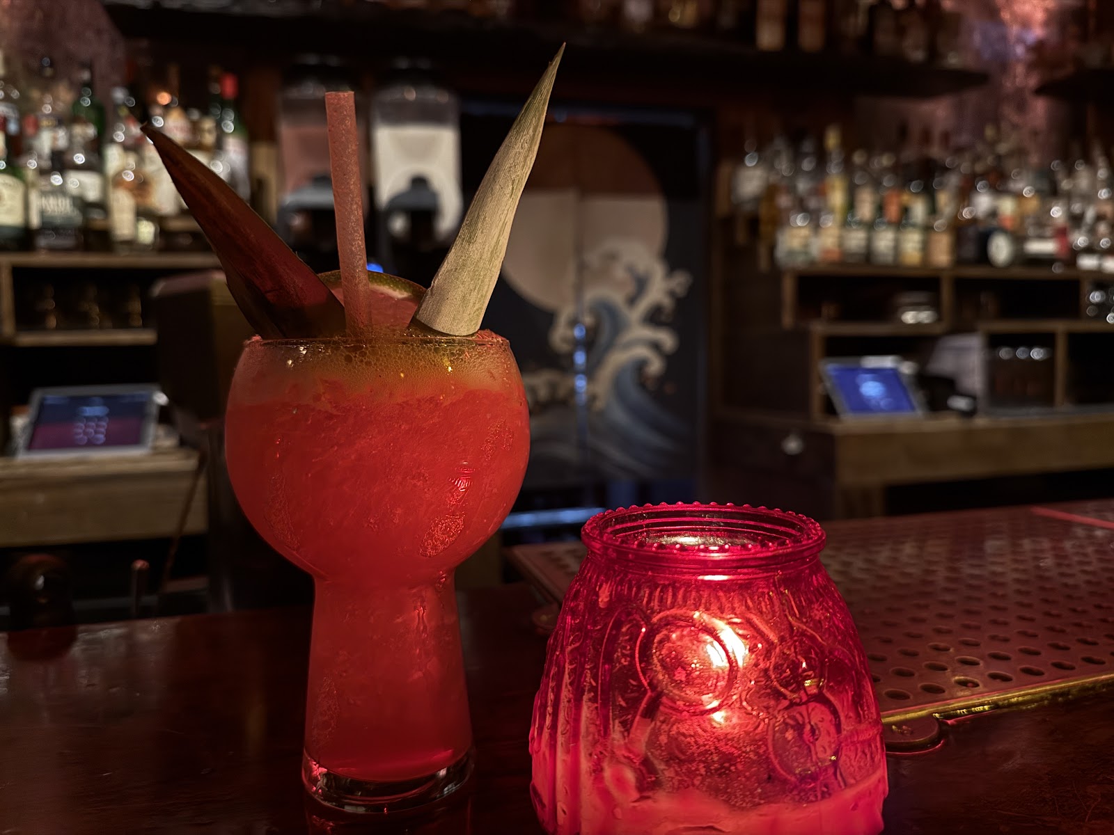 Pagan Idol tiki bar interior with carved decor, Financial District San Francisco