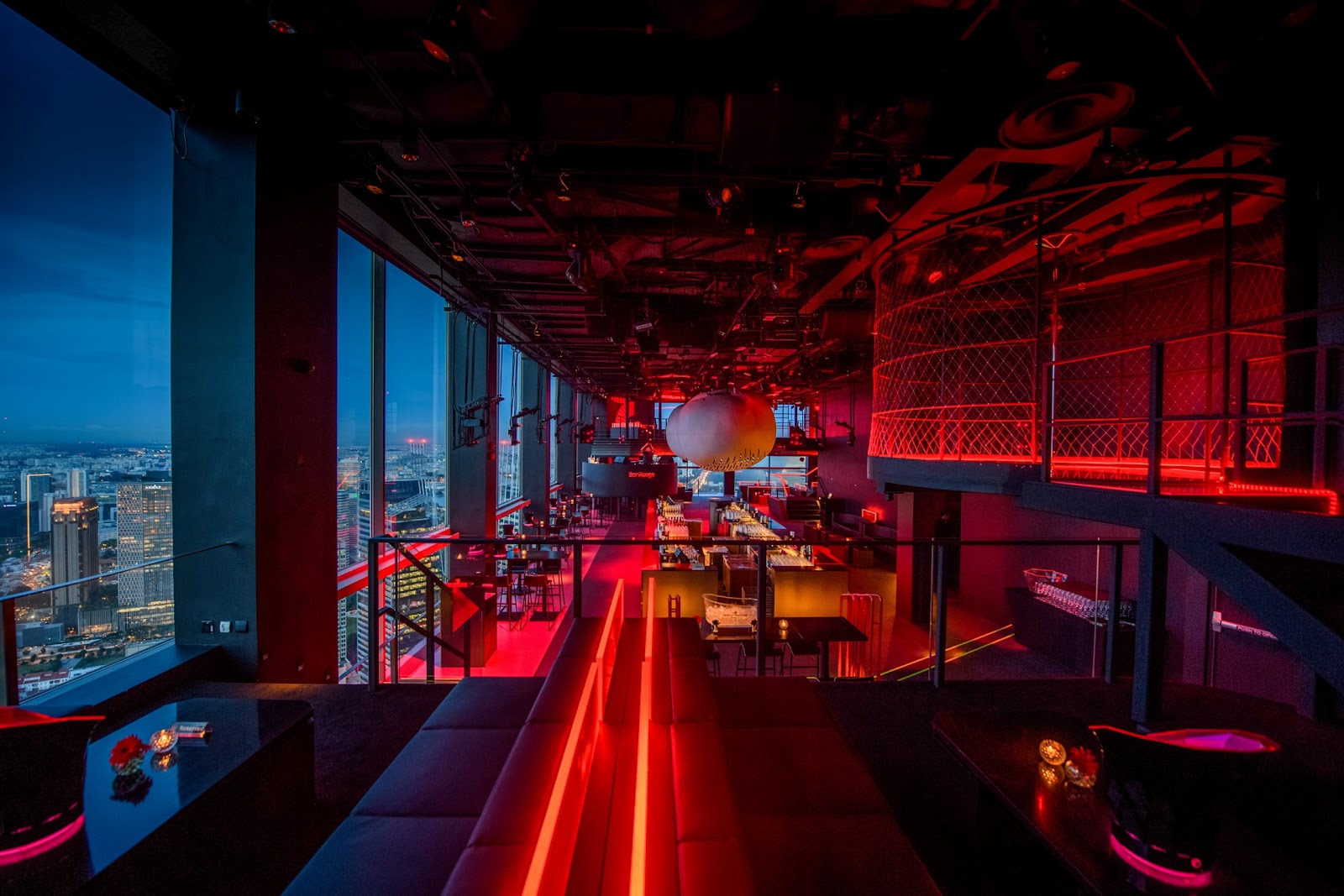 Night skyline view from a Singapore sky bar