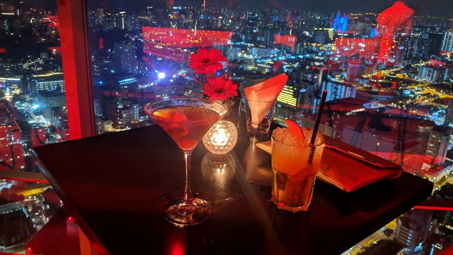 Singapore skyline at dusk from a high vantage point