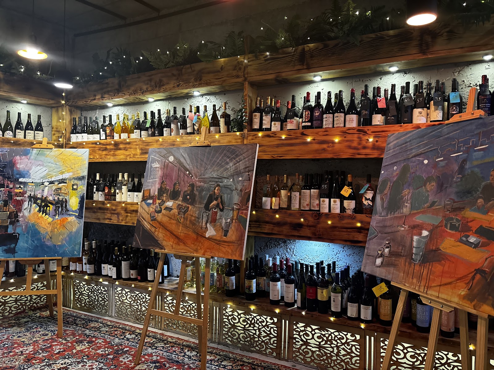 Baasi Wine Bar warehouse room with soft lamps in Sololaki