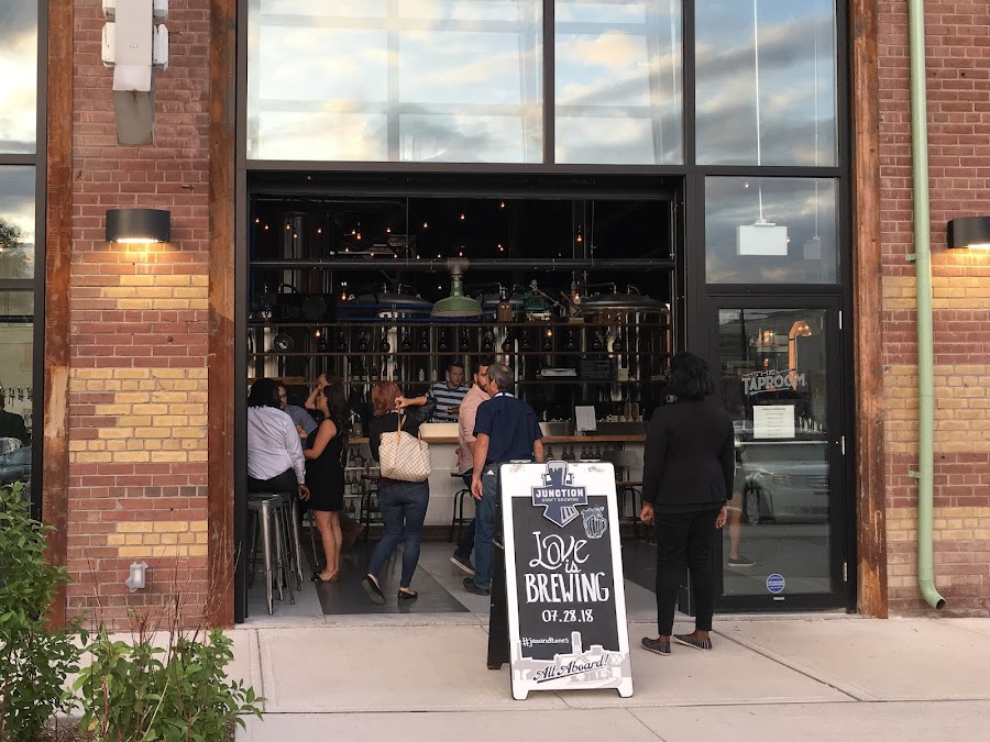 Art-deco brick exterior of Junction Craft Brewery in Toronto