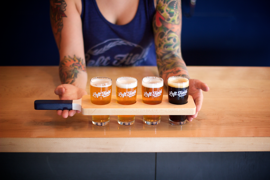 Craft beer flight at a Toronto brewery