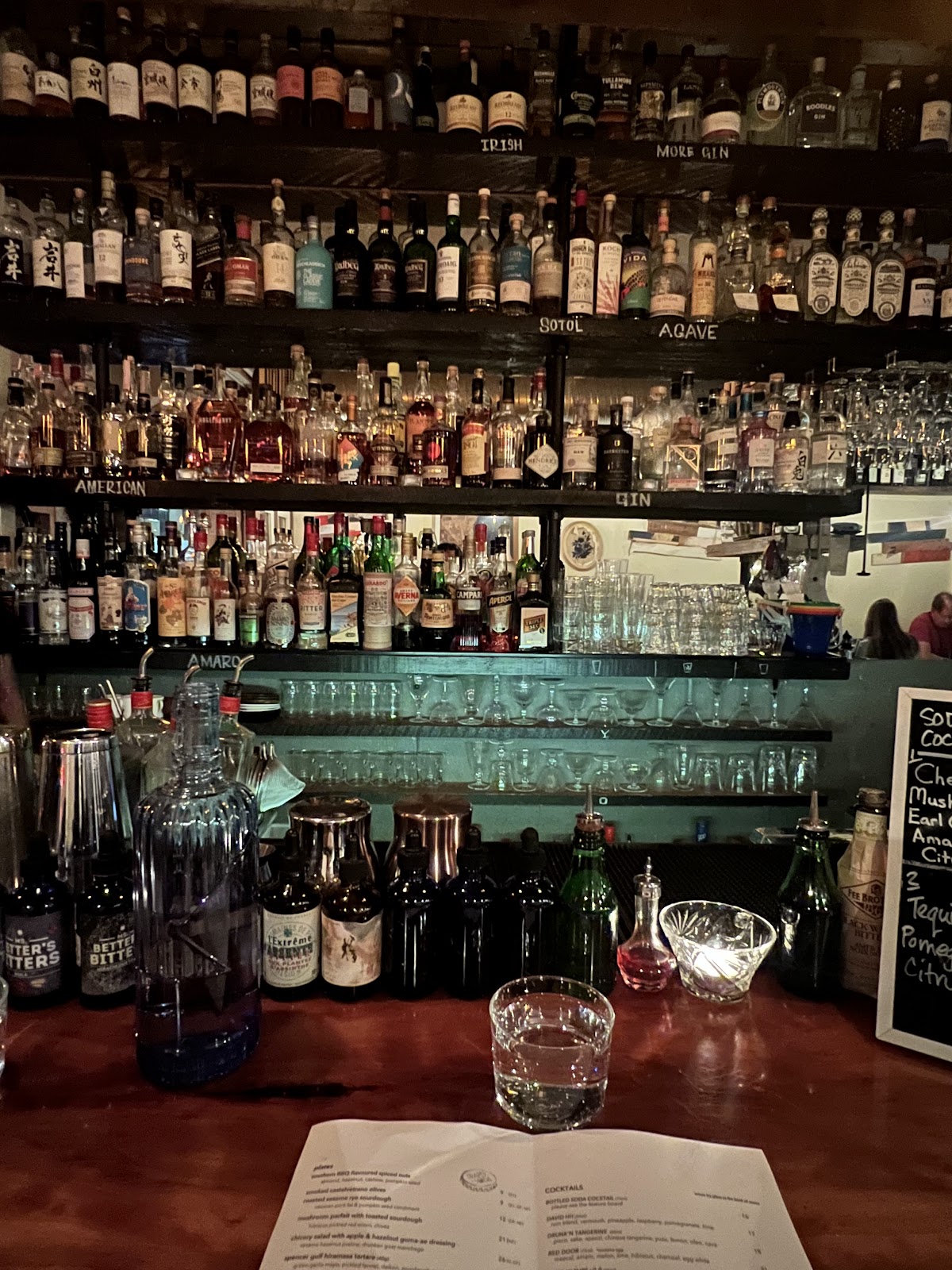 Grapes & Soda style: bar room low light