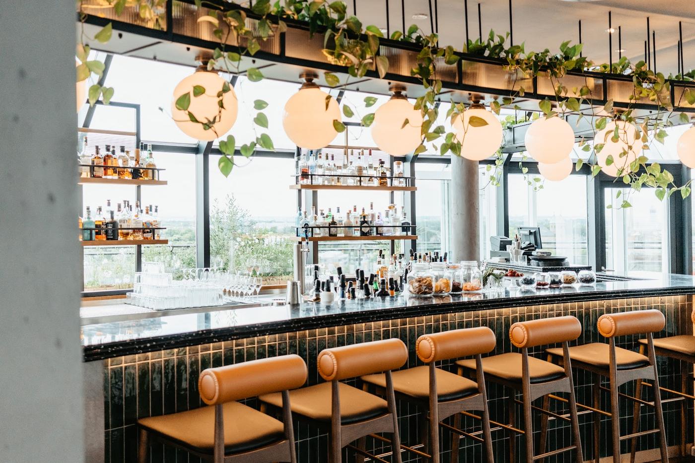 Bar Botanik Vienna gin and botanical cocktail bar interior with herb-lined shelves