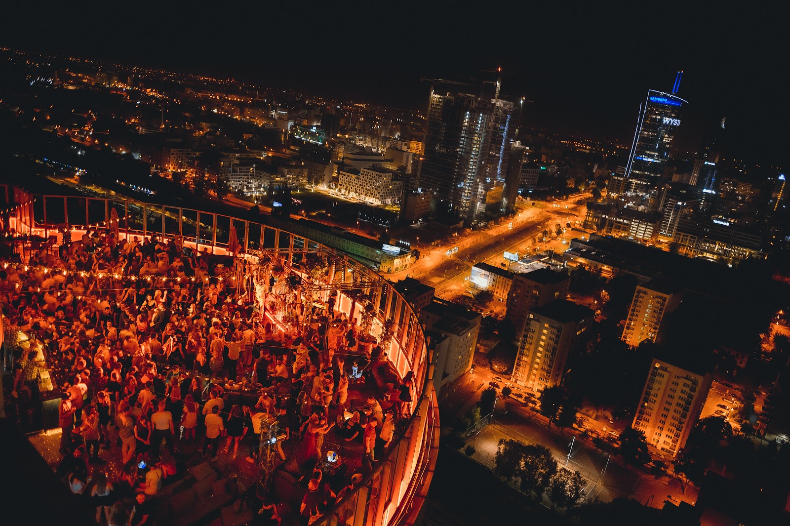 Level 27 rooftop bar with Warsaw skyline view