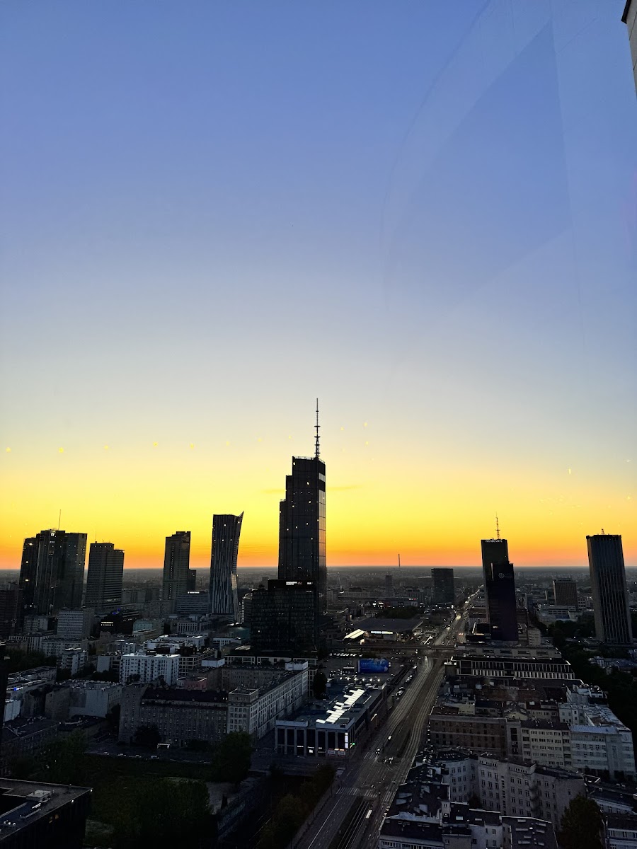 Level 27 rooftop bar with Warsaw skyline view interior