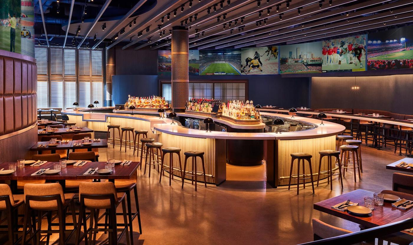Sports bar with large screens in Boston