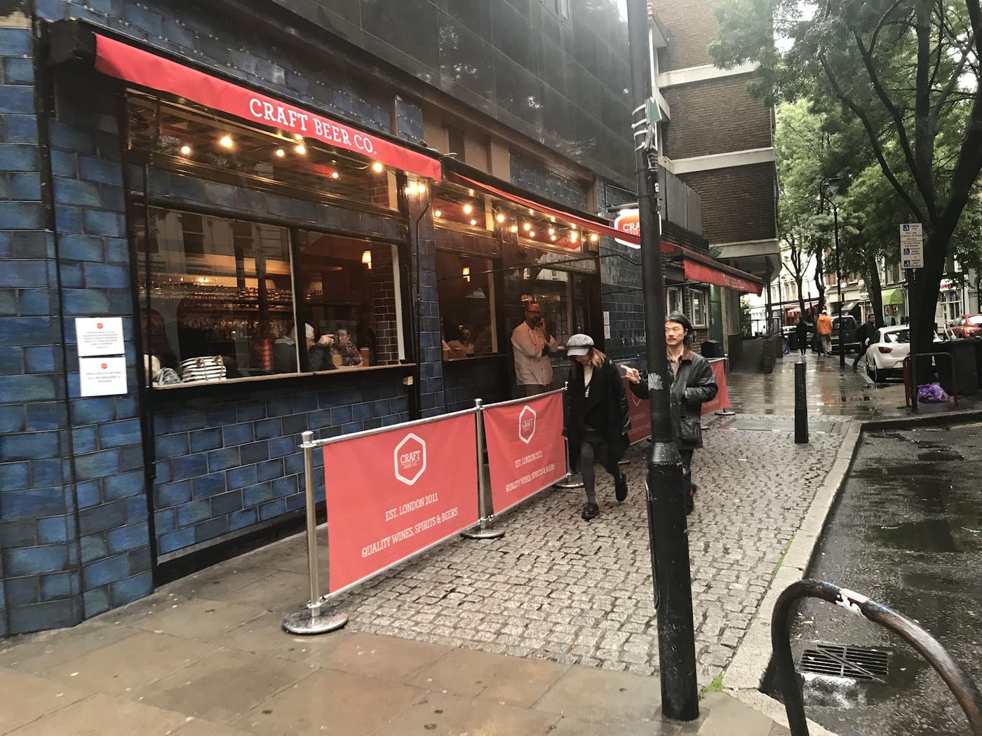Craft beer taps lined up at a London brewpub