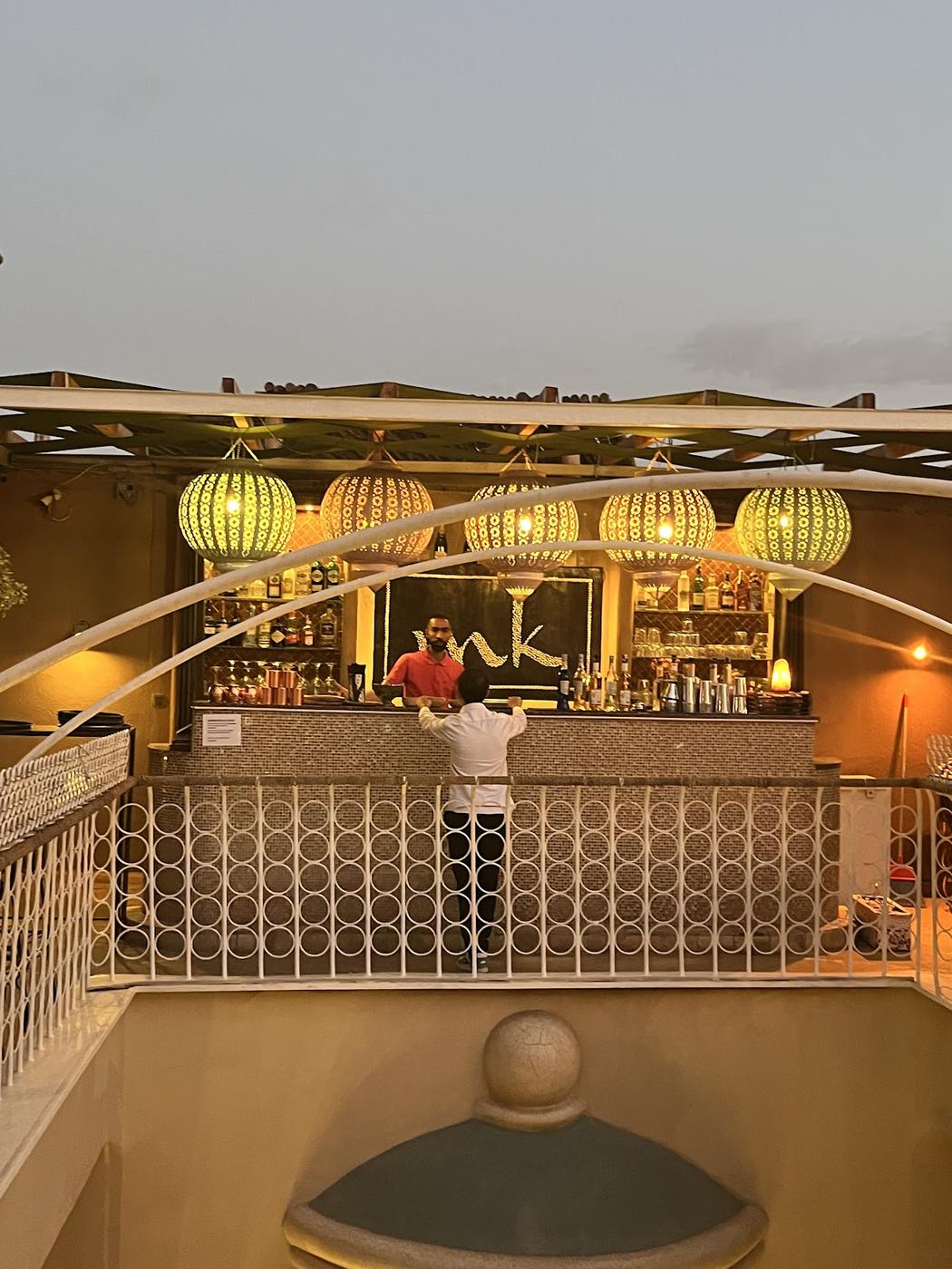 Library bar lounge at Ksar Char-Bagh, Palmeraie Marrakech