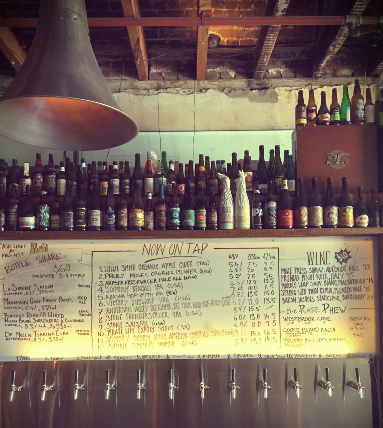 Beer taps and glasses on a bar counter